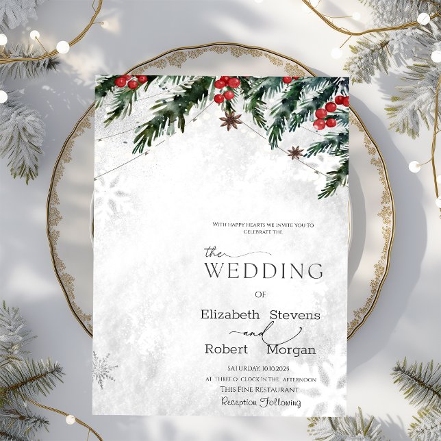Convites Casamento Galhos de Inverno Frutas Vermelhas Floco (Criador carregado)