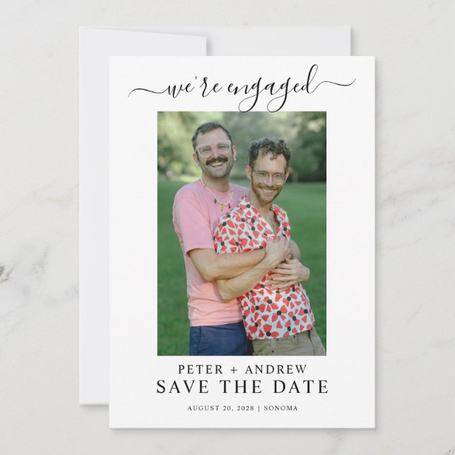 Convites Casamento Gay com Foto Moderna Salvar a Data (Frente)