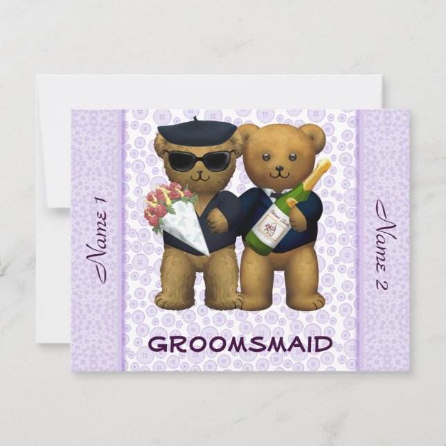 Convites Casamento Gay - Groomsmaid - Lilac Teddy Bears (Frente)