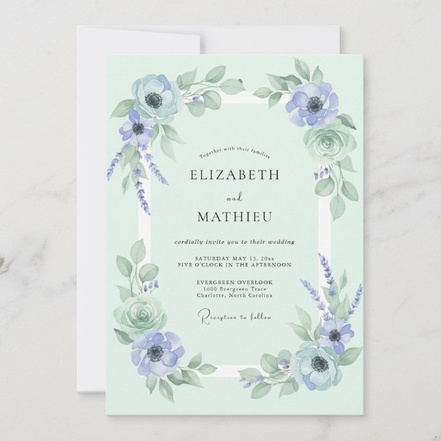 Convites Casamento Gentil de Menta na Primavera (Frente)