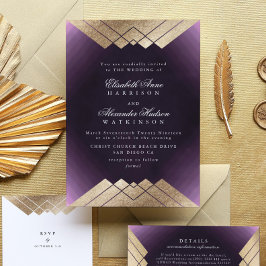 Convites Casamento Geo Purple Dourado Gatsby Calliografia