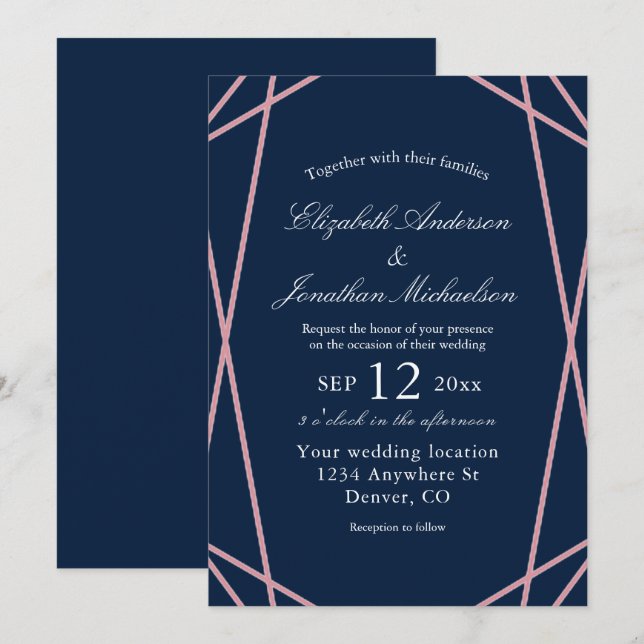 Convites Casamento Geométrico (Frente/Verso)