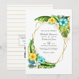Convites Casamento Geométrico Aloha Tropical Summer QR Code