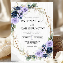 Convites Casamento Geométrico Azul Naval Lavanda Roxo Doura