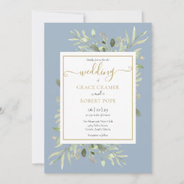Convites Casamento Geométrico Azul Poeirento Verde Dourado 