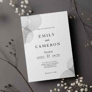 Convites Casamento geométrico branco preto minimalista