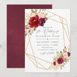 Convites Casamento Geométrico Burgundy-Marsala e Blush Boho
