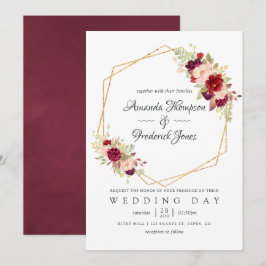 Convites Casamento Geométrico Burgundy-Marsala e Blush Boho