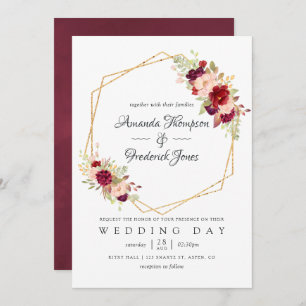 Convites Casamento Geométrico Burgundy-Marsala e Blush Boho