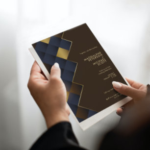 Convites Casamento Geométrico Castanho e Dourado