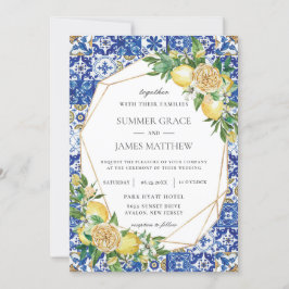Convites Casamento Geométrico Chic Lemon Floral Greenery