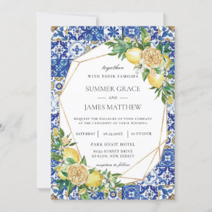 Convites Casamento Geométrico Chic Lemon Floral Greenery 