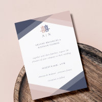 Casamento Geométrico Chinês Azul, Marinho Rosa Esb