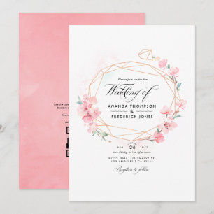 Convites Casamento Geométrico Código QR RSVP Flor de Cereje