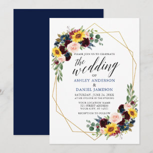 Convites Casamento Geométrico com Caligrafia Floral