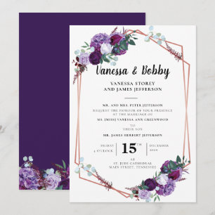 Convites Casamento Geométrico com Esquema Roxo Floral