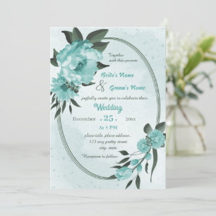 Convites casamento geométrico com flores azuis