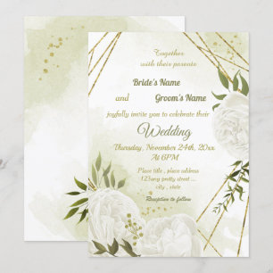 Convites Casamento geométrico com flores brancas bonito