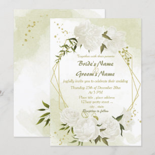 Convites Casamento geométrico com flores brancas bonito