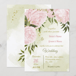 Convites Casamento geométrico com flores rosa bonito