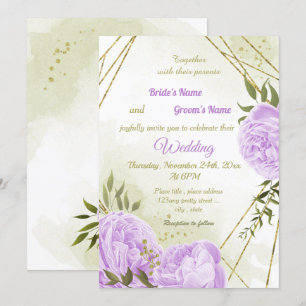 Convites Casamento geométrico com flores roxas bonito
