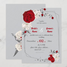 Convites casamento geométrico com flores vermelhas e branca
