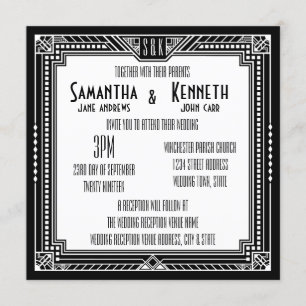Convites Casamento Geométrico com Gatsby de Excelente Preto