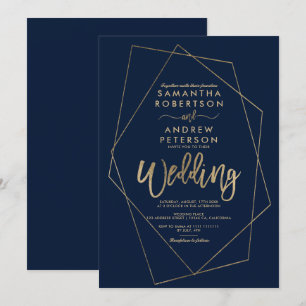 Convites Casamento geométrico com marinho azul minimalista