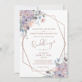 Convites Casamento Geométrico com Púrpura Floral de Aquarel
