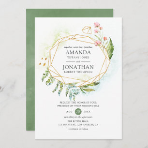 Convites Casamento Geométrico Crystal Greenery de Aquarela
