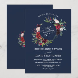 Convites Casamento Geométrico das Flores Azuis Charm Burgun