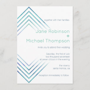 Convites Casamento Geométrico de Cor Azul Moderno