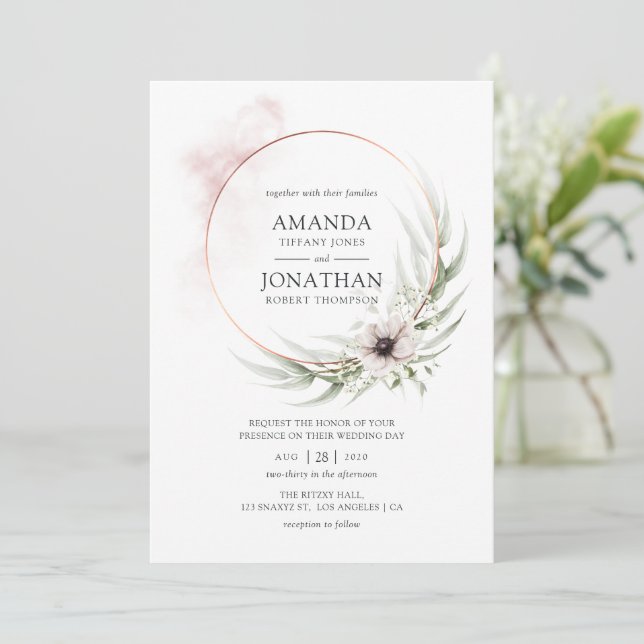 Convites Casamento Geométrico de Eucalipto em Aquarela (Em pé/Frente)