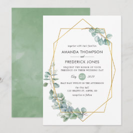 Convites Casamento Geométrico de Eucalipto em Aquarela