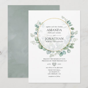 Convites Casamento Geométrico de Eucalipto Sage Prata
