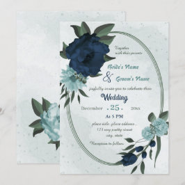 Convites Casamento geométrico de flores azuis e marinhos