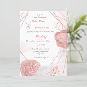 Convites casamento geométrico de flores rosa e brancas