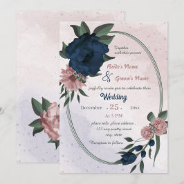 Convites casamento geométrico de flores rosa e marinhos