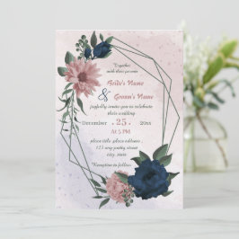 Convites casamento geométrico de flores rosa e marinhos