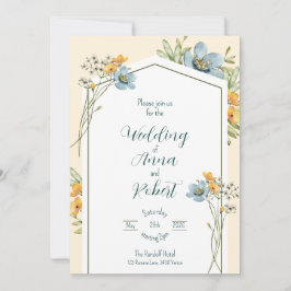 Convites Casamento Geométrico De Flores Selvagens Azuis E A