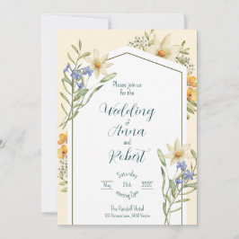 Convites Casamento Geométrico De Flores Selvagens Brancas E