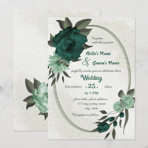 Convites casamento geométrico de flores verdes esmeraldas