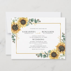 Convites Casamento Geométrico de Girassol Floral e Eucalipt