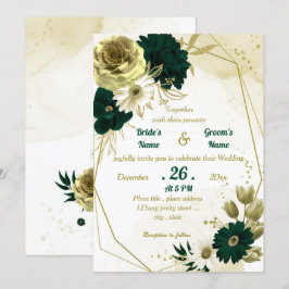 Convites Casamento geométrico de ouro de marfim verde esmer