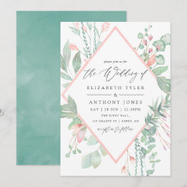 Convites Casamento Geométrico de Pastel Blush Greenery