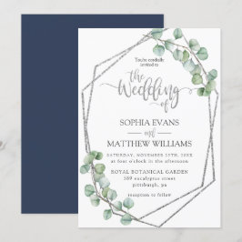 Convites Casamento Geométrico de Prata Eucalyptus Greenery