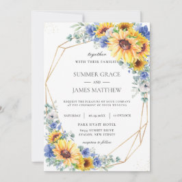 Convites Casamento Geométrico de Sunflower Blue Floral