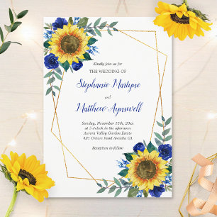 Convites Casamento Geométrico de Sunflower Blue Floral