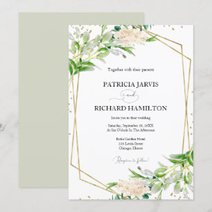 Convites Casamento Geométrico de Verde Moderno e Elegante