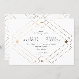 Convites Casamento Geométrico Deco Gatsby Dourado com Branc